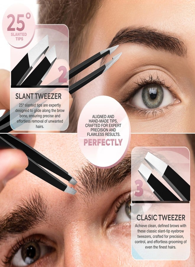 مارخور مجموعة ملاقط الحواجب MARKHOR® Black Majesty للنساء لإزالة شعر الوجه والشظايا والشعر النامي تحت الجلد، ملاقط احترافية مدببة ومائلة للحواجب، ملاقط دقيقة للحواجب - Image 4